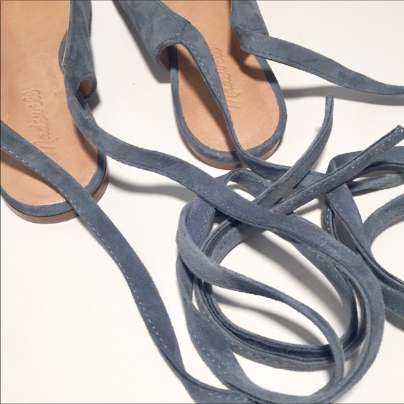 Madewell 6 April Ankle Wrap Blue Suede Shoes Flats - Picture 6 of 10